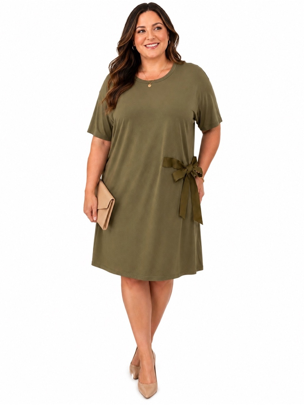 NWT DOLAN Olive Green Short Sleeve Shift Dress with Side Tie